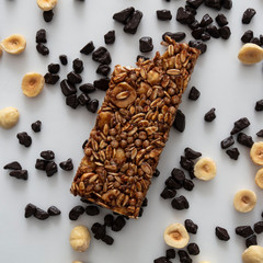 granola bars on the white background top view 