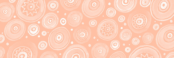 Fototapeta premium Pink Circles Abstract Horizontal Background. Raster banner template.