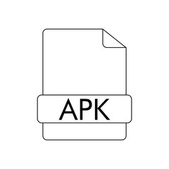 Icono plano lineal extensión APK en documento en color negro