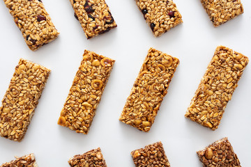 granola bars on the white background top view 