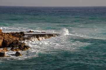 Rocky coastline and blue ocean