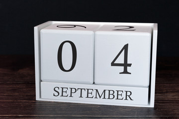 Business calendar for September, 4th day of the month. Planner organizer date or events schedule...