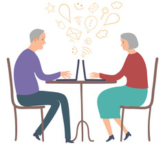 Old people using laptop