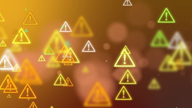 Hazard warning sign with exclamation mark symbol icon in out animation yellow