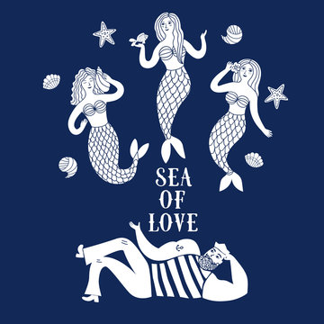 Sailor and mermaids in love