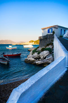 Samos island Greece. Blue sky background.