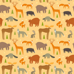Cute forest animals seamless pattern.