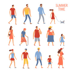 Set of cartoon people in summer clothes