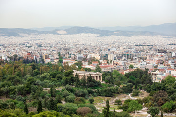 Fototapeta na wymiar View of the Temple of Hephaestus from the Acropolis , Athens, Greece