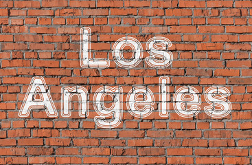 Fototapeta na wymiar Los Angeles. Inscription on the seamless brickwall.