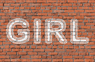 Girl. Inscription on the seamless brickwall.