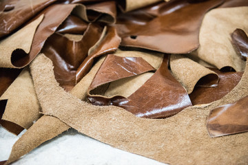 Samples of a leather. Brown Leather. Furniture manufacture.