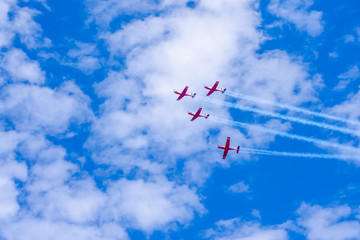 Aircraft fly in the blue sky (Israeli independence day airshow)