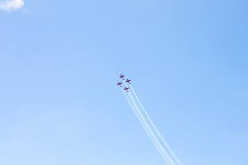 Aircraft fly in the blue sky (Israeli independence day airshow)