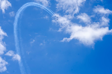 Aircraft fly in the blue sky (Israeli independence day airshow)