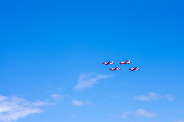 Aircraft fly in the blue sky (Israeli independence day airshow)