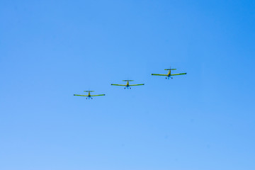 Fototapeta na wymiar Aircraft fly in the blue sky (Israeli independence day airshow)