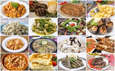Traditional delicious Turkish foods collage. Food concept photo.