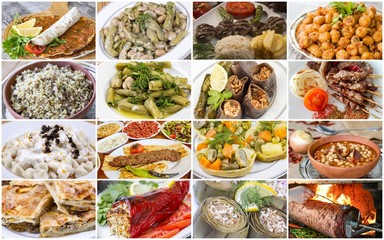 Traditional delicious Turkish foods collage. Food concept photo.