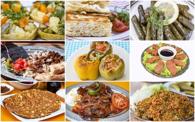 Traditional delicious Turkish foods collage. Food concept photo.