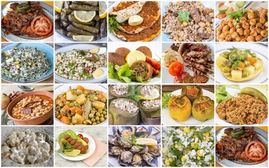 Traditional delicious Turkish foods collage. Food concept photo.