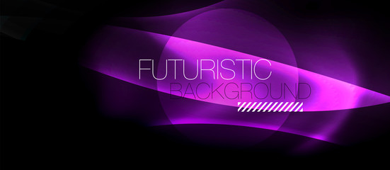 Dark background with neon color waves, vector template