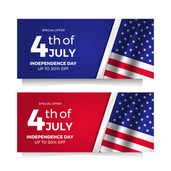 4th July American independence day flyer sale offer banner with flag and star