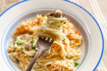 Chicken Spaghetti Alfredo Bake