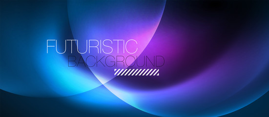 Blue neon bubbles and circles abstract background, futuristic magic techno design