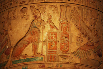 Close-up of an ancient column in Temple of Kom Ombo, Egypt