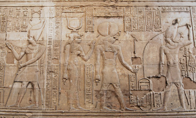 Fototapeta na wymiar Ancient egyptian hyeroglyphs in Temple of Kom Ombo, Egypt