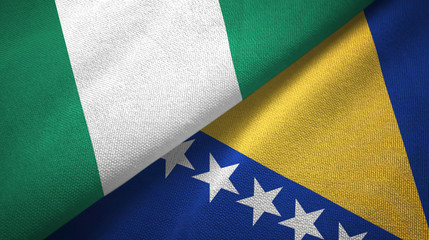 Nigeria and Bosnia and Herzegovina two flags textile cloth, fabric texture 