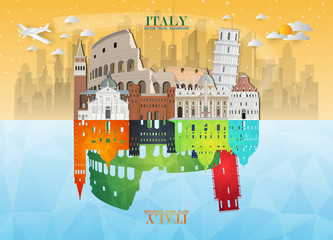 Italy Landmark Global Travel And Journey paper background. Vector Design Template.used for your advertisement, book, banner, template, travel business or presentation.