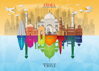 India Landmark Global Travel And Journey paper background. Vector Design Template.used for your advertisement, book, banner, template, travel business or presentation.