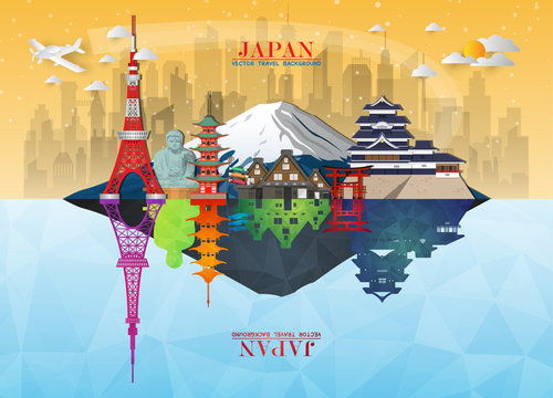 Japan Landmark Global Travel And Journey paper background. Vector Design Template.used for your advertisement, book, banner, template, travel business or presentation.