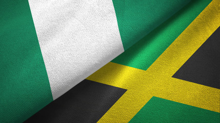 Nigeria and Jamaica two flags textile cloth, fabric texture