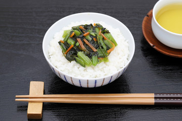 野沢菜　漬物　ご飯