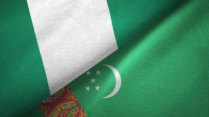 Nigeria and Turkmenistan two flags textile cloth, fabric texture