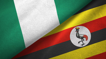 Fototapeta premium Nigeria and Uganda two flags textile cloth, fabric texture