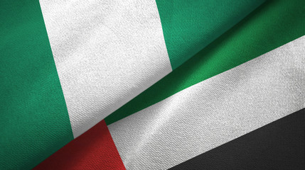 Nigeria and United Arab Emirates two flags textile cloth, fabric texture