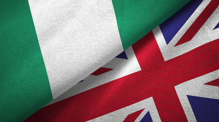 Nigeria and United Kingdom two flags textile cloth, fabric texture