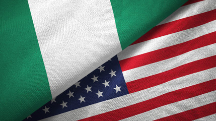 Nigeria and United States two flags textile cloth, fabric texture © Aleks Taurus
