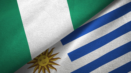 Nigeria and Uruguay two flags textile cloth, fabric texture