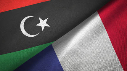 Libya and France two flags textile cloth, fabric texture