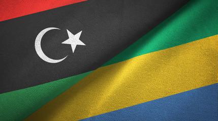 Libya and Gabon two flags textile cloth, fabric texture