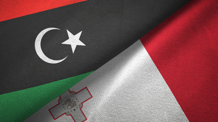 Libya and Malta two flags textile cloth, fabric texture
