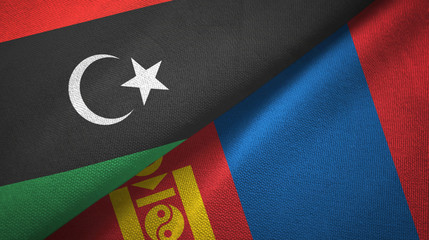 Libya and Mongolia two flags textile cloth, fabric texture