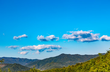 Summer nature background image with mountains and clouds
