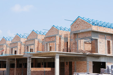 Double story luxury terrace house under construction in Malaysia.  Designed by an architect with a modern and contemporary style. 