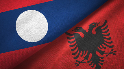 Laos and Albania two flags textile cloth, fabric texture 